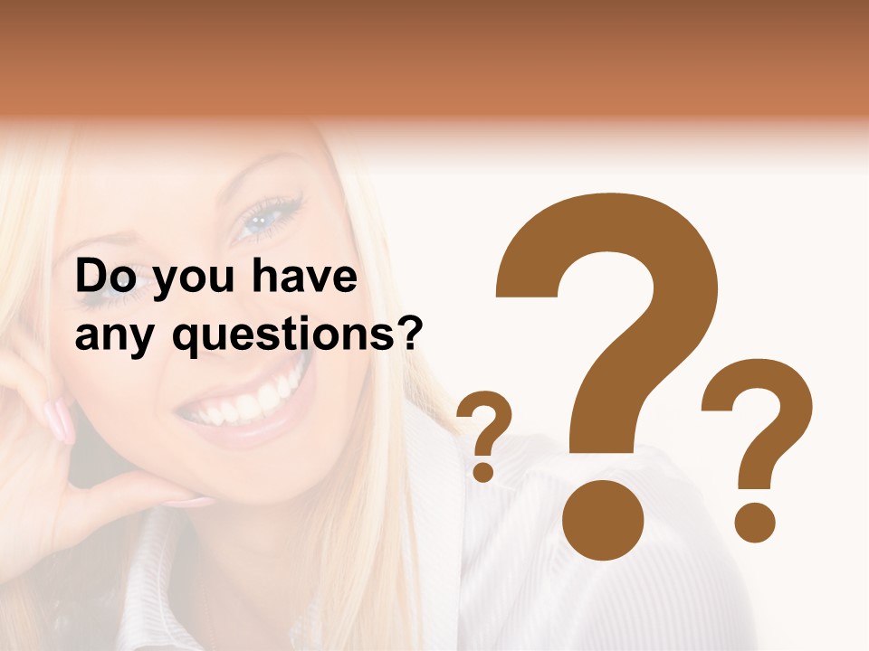 A Beautiful Blond Woman With Blue Eyes Smiling PowerPoint Template