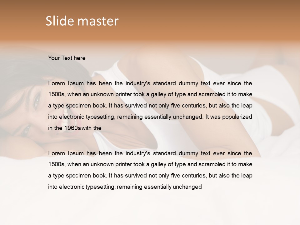 A Woman Laying On A Bed Smiling For The Camera PowerPoint Template