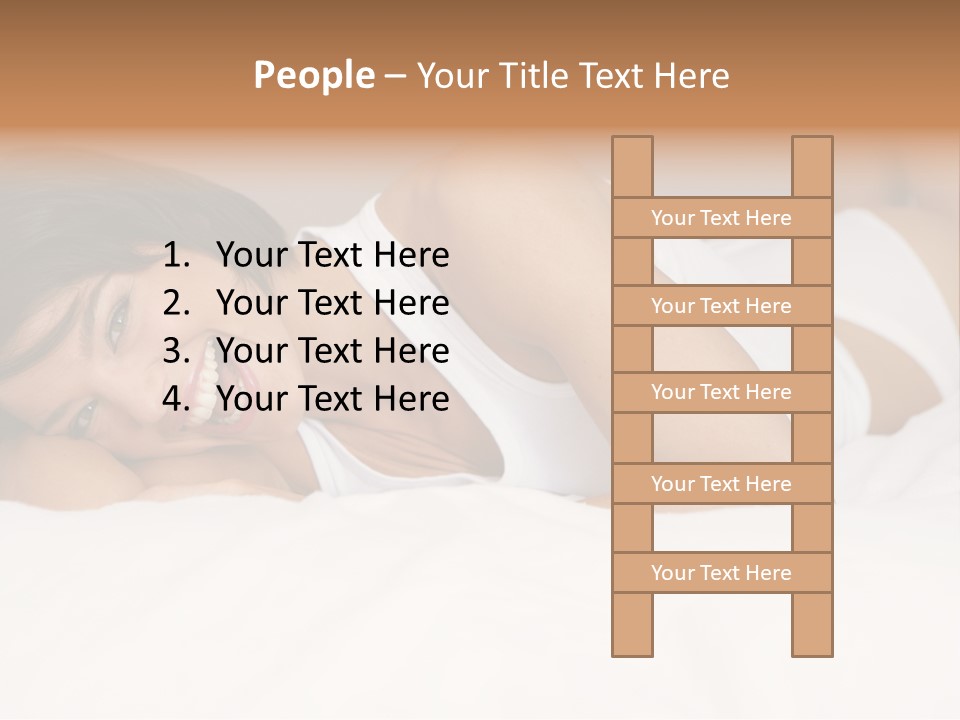 A Woman Laying On A Bed Smiling For The Camera PowerPoint Template