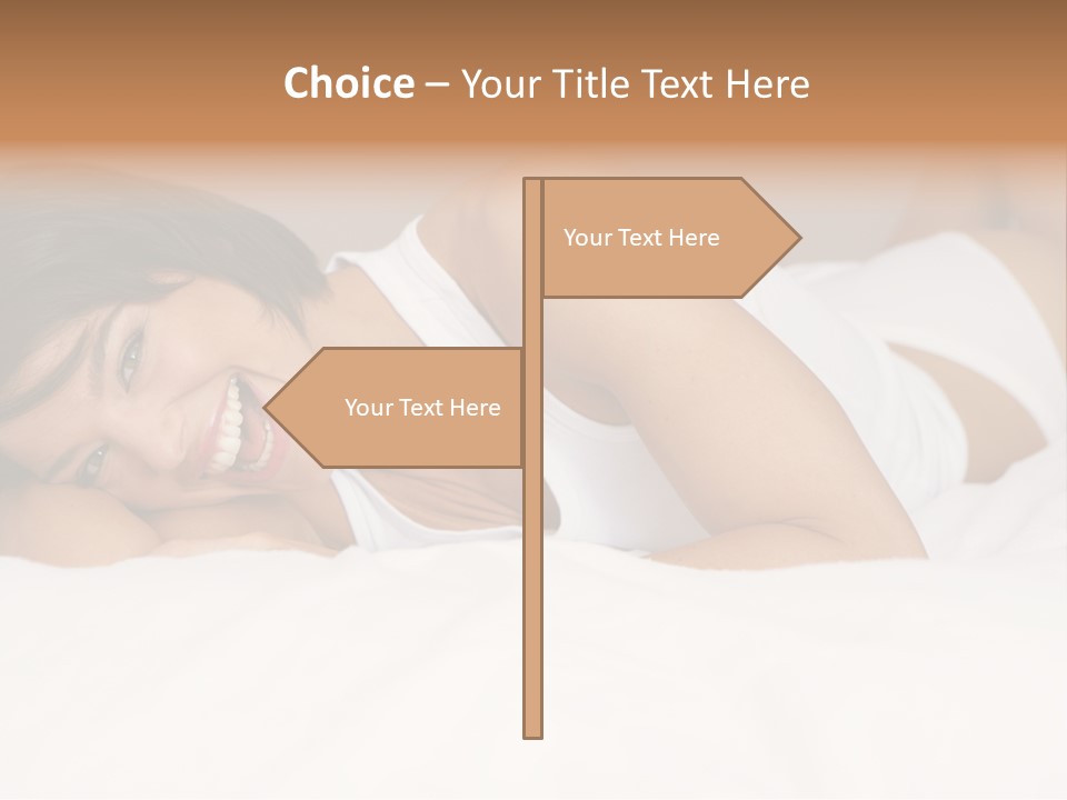 A Woman Laying On A Bed Smiling For The Camera PowerPoint Template