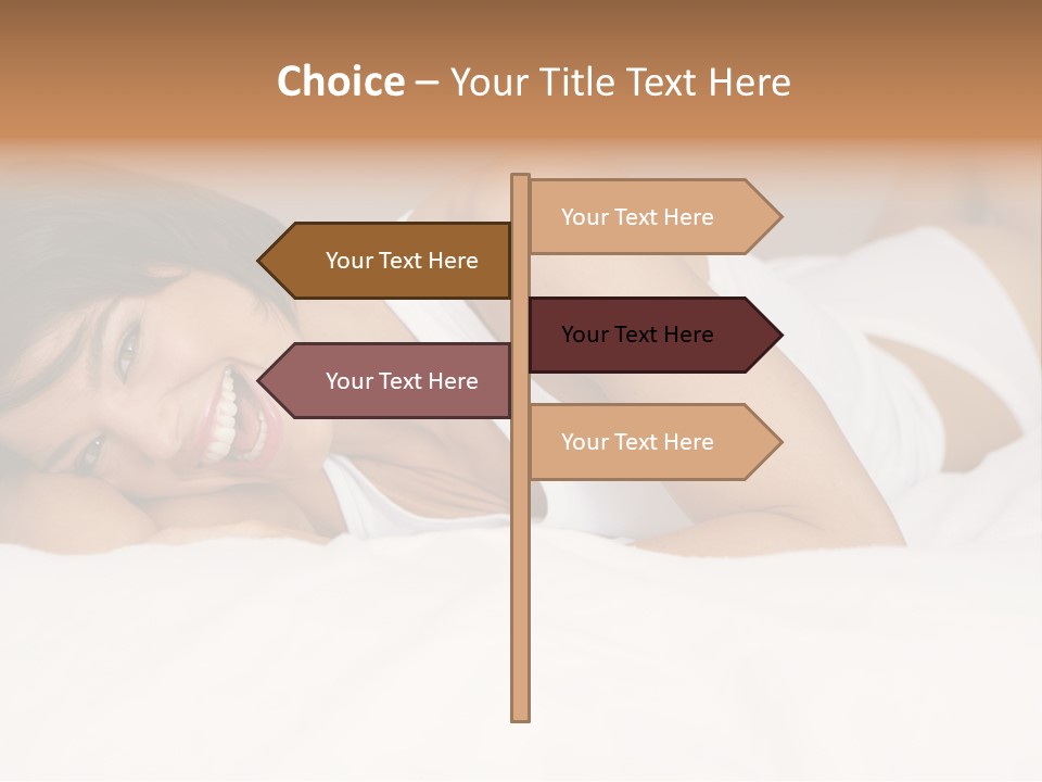 A Woman Laying On A Bed Smiling For The Camera PowerPoint Template