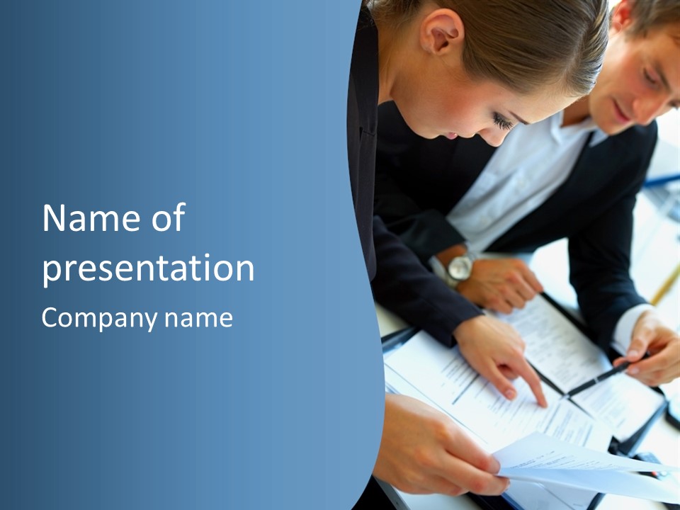 Two Women Sitting At A Table With Papers In Front Of Them PowerPoint Template