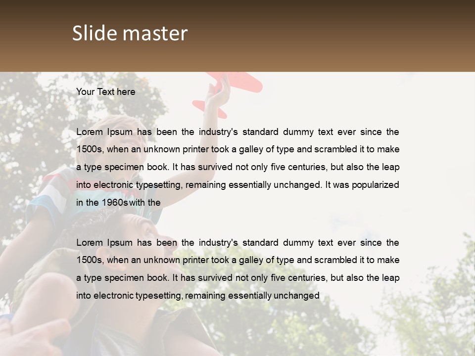 A Man Holding A Small Child On His Shoulders PowerPoint Template