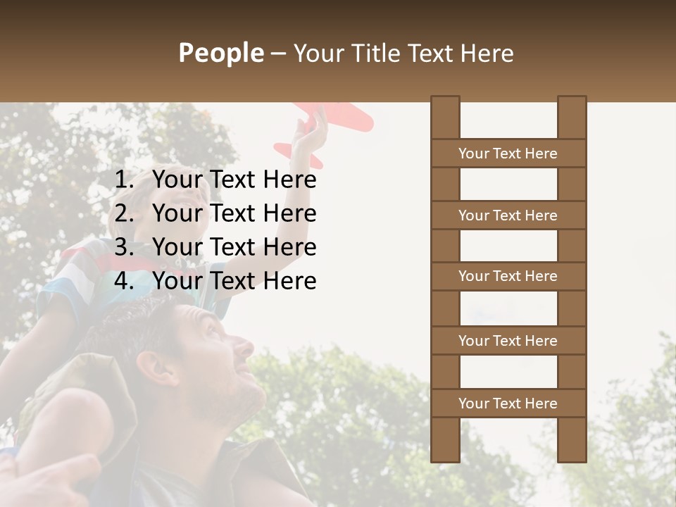 A Man Holding A Small Child On His Shoulders PowerPoint Template