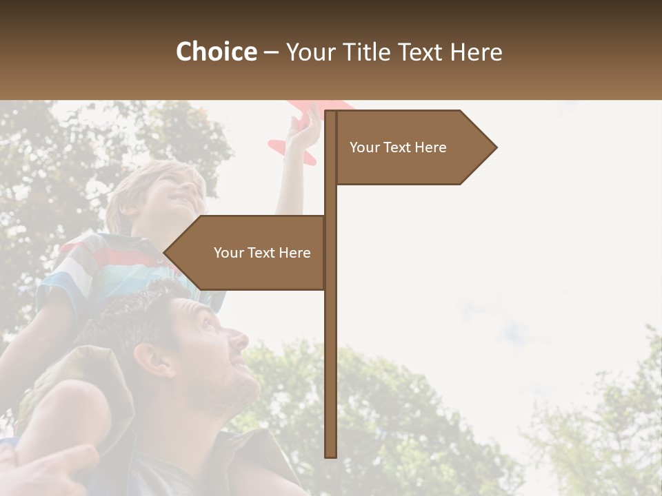 A Man Holding A Small Child On His Shoulders PowerPoint Template