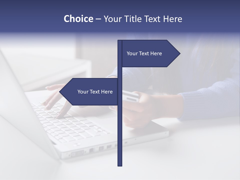 A Woman Holding A Credit Card While Using A Laptop PowerPoint Template