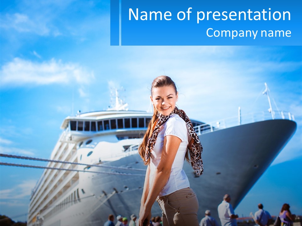 A Woman Standing In Front Of A Cruise Ship PowerPoint Template