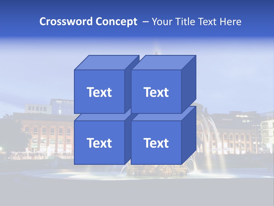 A Fountain In Front Of A Building At Night PowerPoint Template