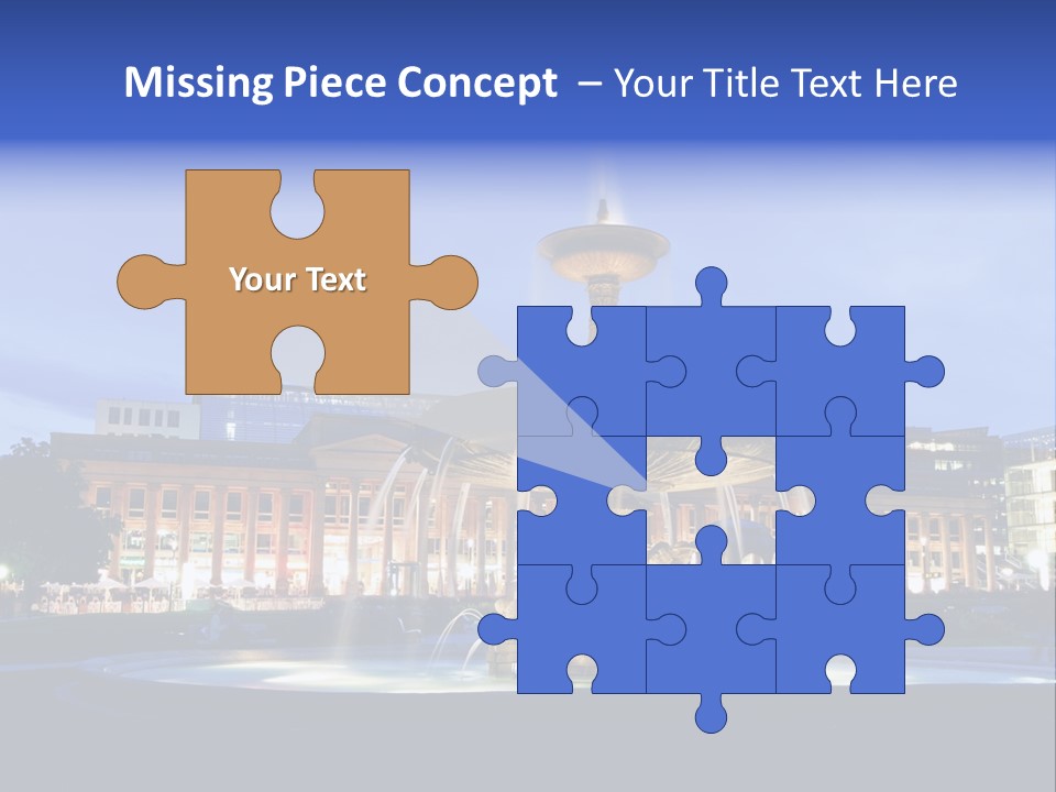 A Fountain In Front Of A Building At Night PowerPoint Template