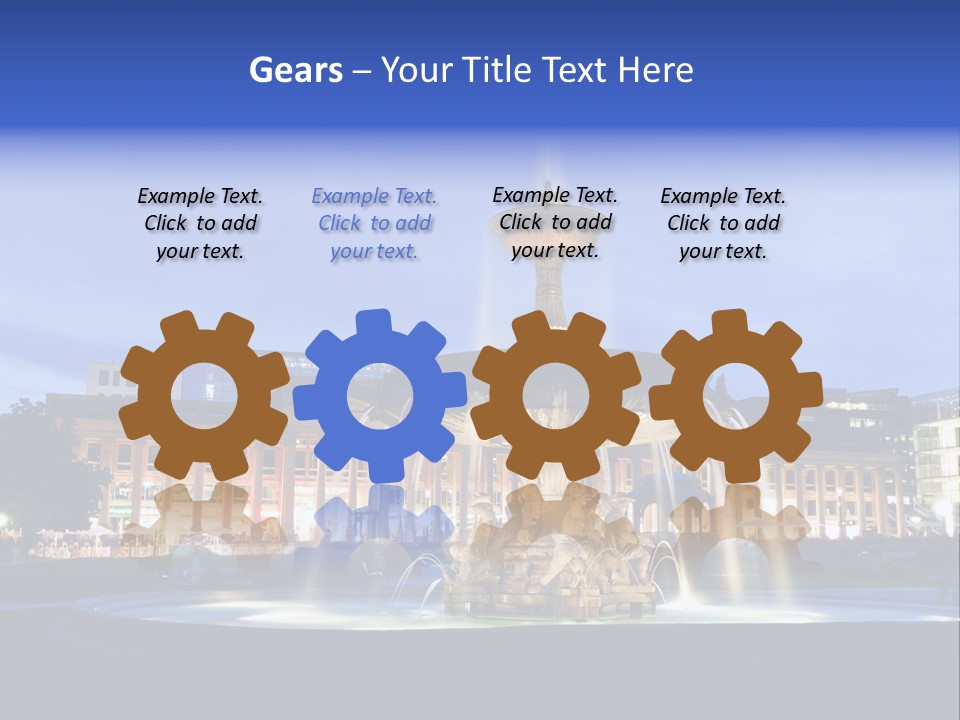 A Fountain In Front Of A Building At Night PowerPoint Template