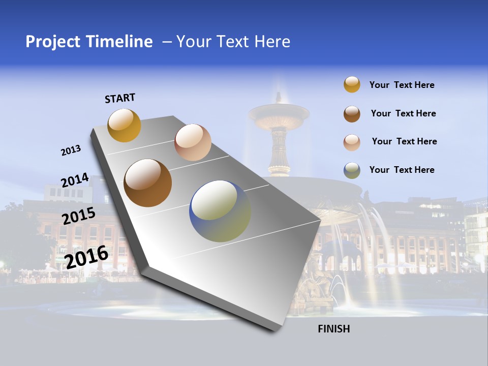 A Fountain In Front Of A Building At Night PowerPoint Template