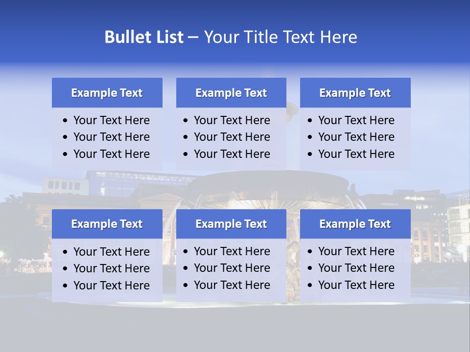 A Fountain In Front Of A Building At Night PowerPoint Template