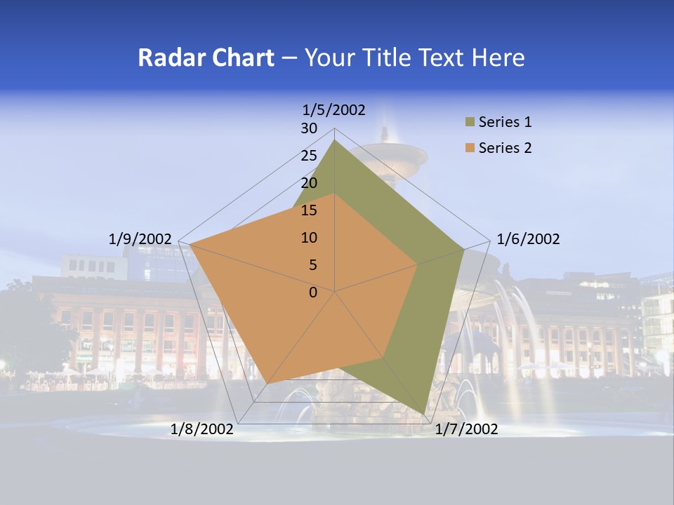 A Fountain In Front Of A Building At Night PowerPoint Template