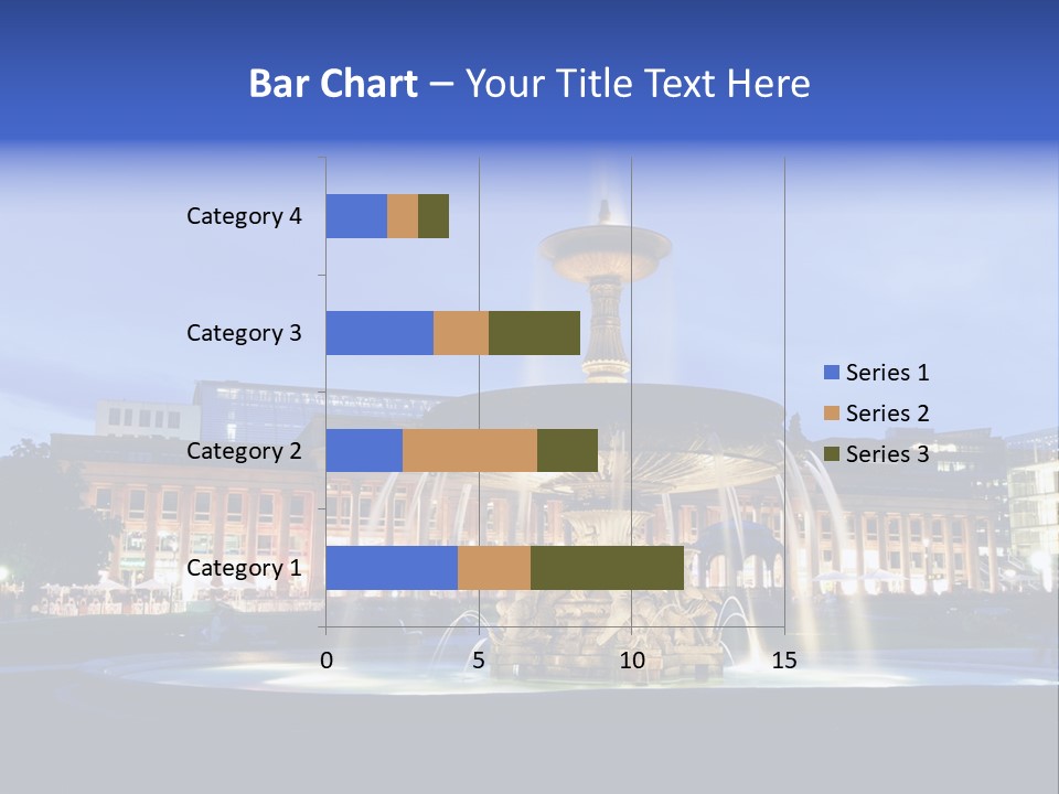 A Fountain In Front Of A Building At Night PowerPoint Template