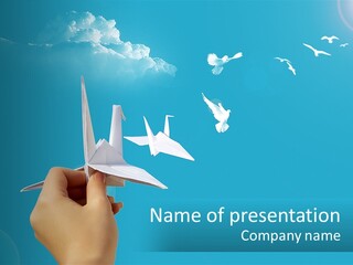 A Person Holding A Paper Airplane In Front Of A Blue Sky PowerPoint Template