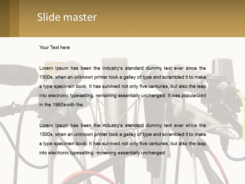 A Group Of Microphones Sitting Next To Each Other PowerPoint Template