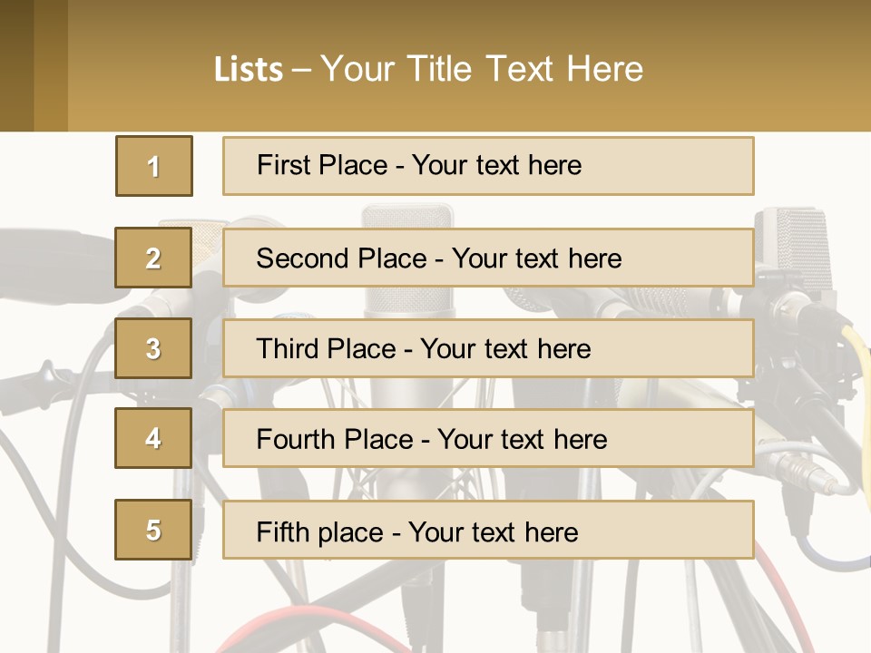 A Group Of Microphones Sitting Next To Each Other PowerPoint Template