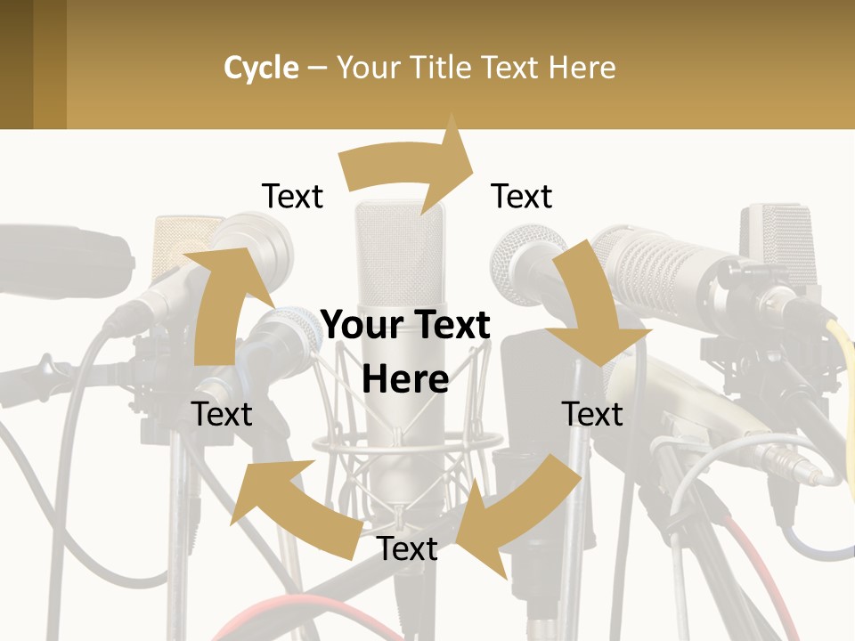 A Group Of Microphones Sitting Next To Each Other PowerPoint Template