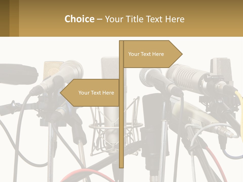 A Group Of Microphones Sitting Next To Each Other PowerPoint Template