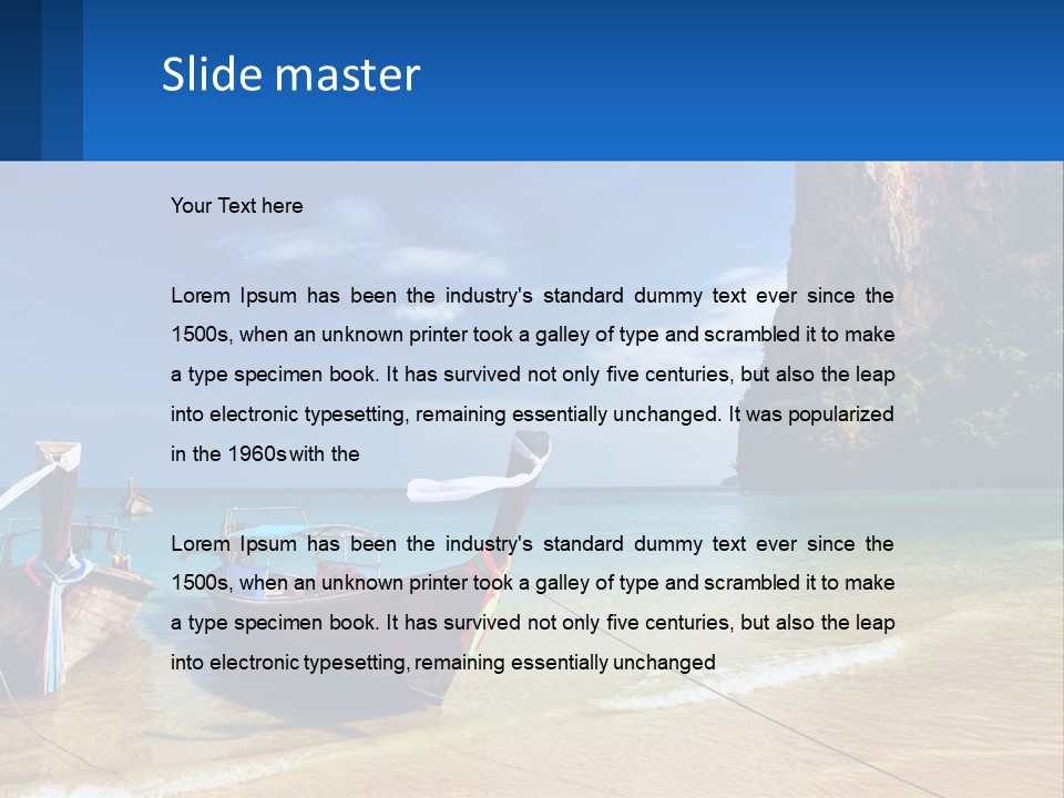 Two Boats On The Beach With A Mountain In The Background PowerPoint Template