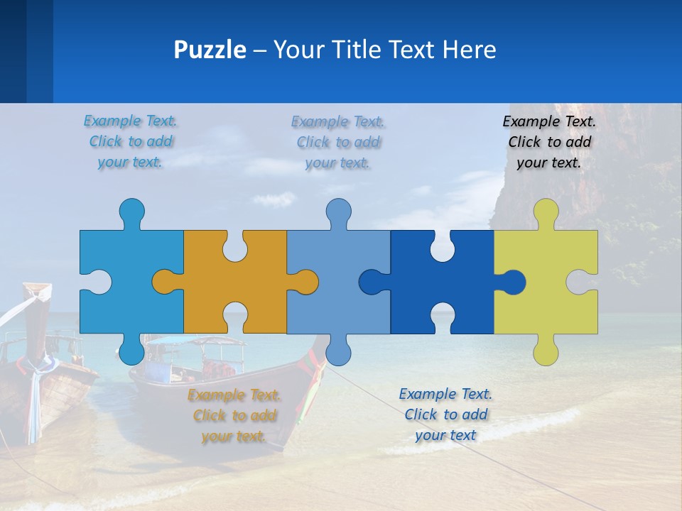 Two Boats On The Beach With A Mountain In The Background PowerPoint Template