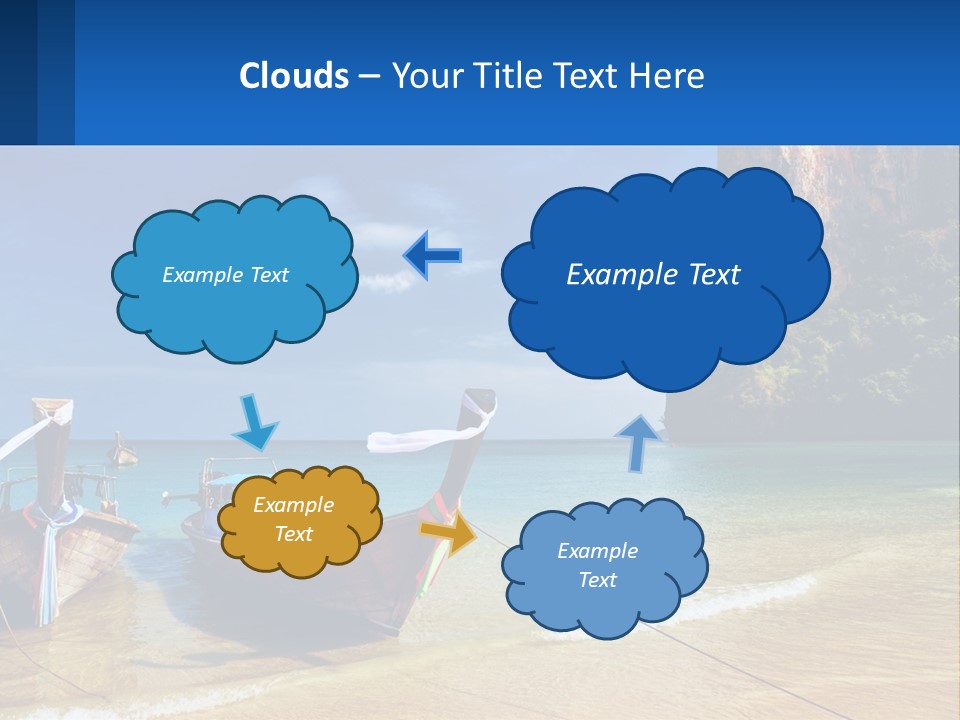Two Boats On The Beach With A Mountain In The Background PowerPoint Template