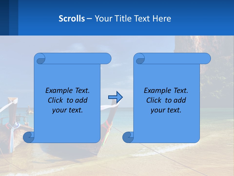 Two Boats On The Beach With A Mountain In The Background PowerPoint Template