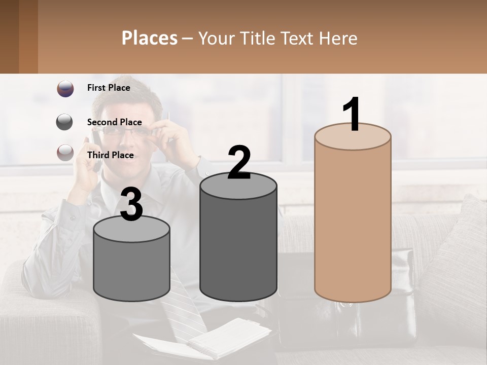 A Man Sitting On A Couch Talking On A Cell Phone PowerPoint Template