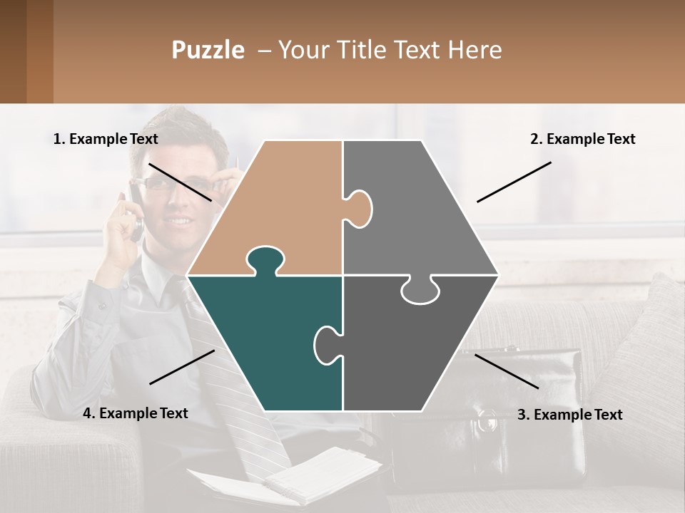 A Man Sitting On A Couch Talking On A Cell Phone PowerPoint Template