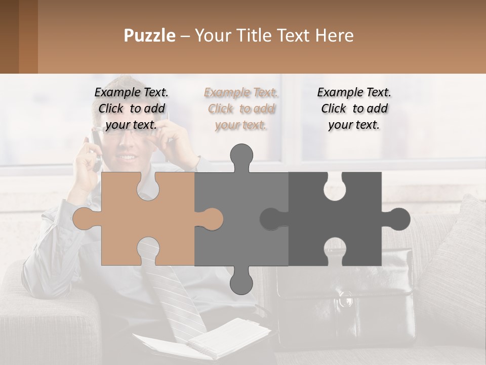 A Man Sitting On A Couch Talking On A Cell Phone PowerPoint Template