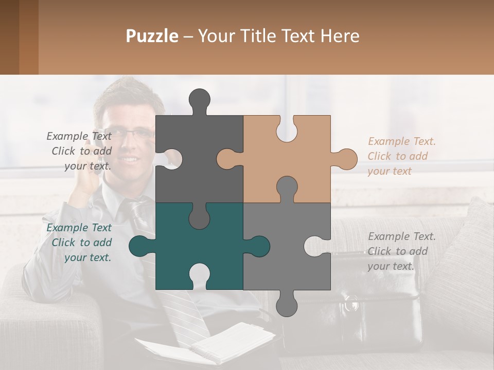 A Man Sitting On A Couch Talking On A Cell Phone PowerPoint Template