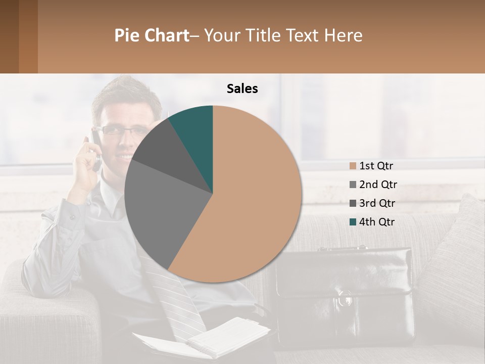 A Man Sitting On A Couch Talking On A Cell Phone PowerPoint Template