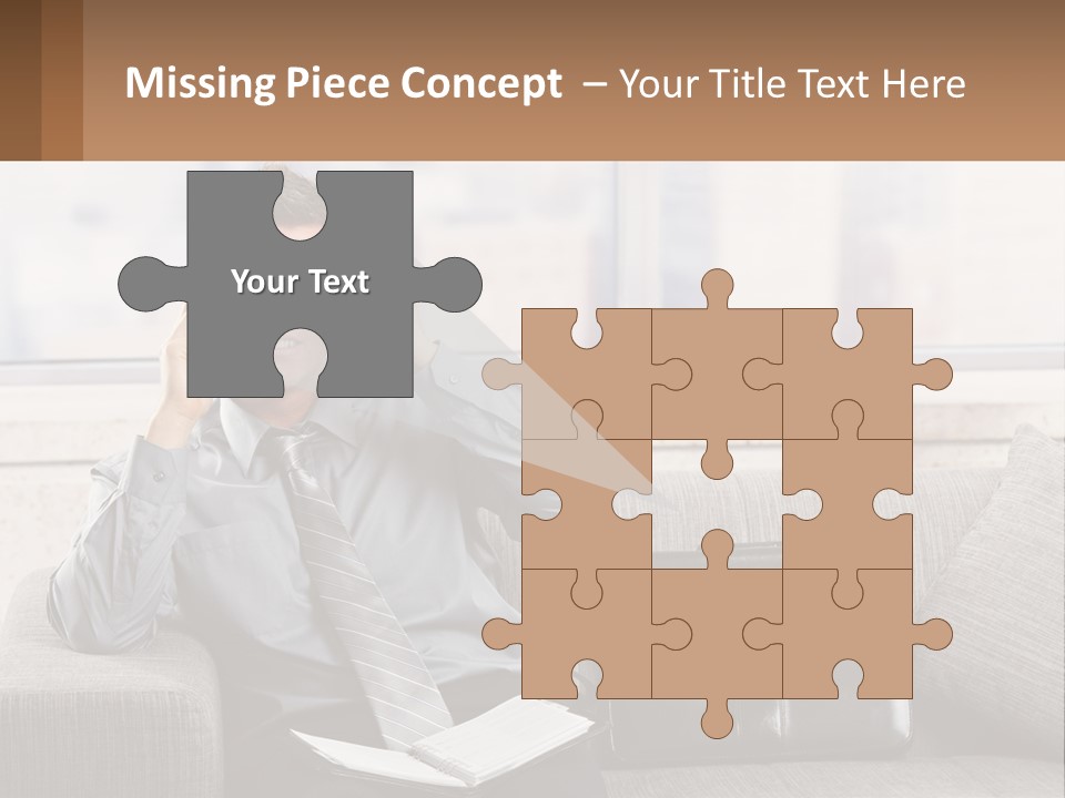 A Man Sitting On A Couch Talking On A Cell Phone PowerPoint Template