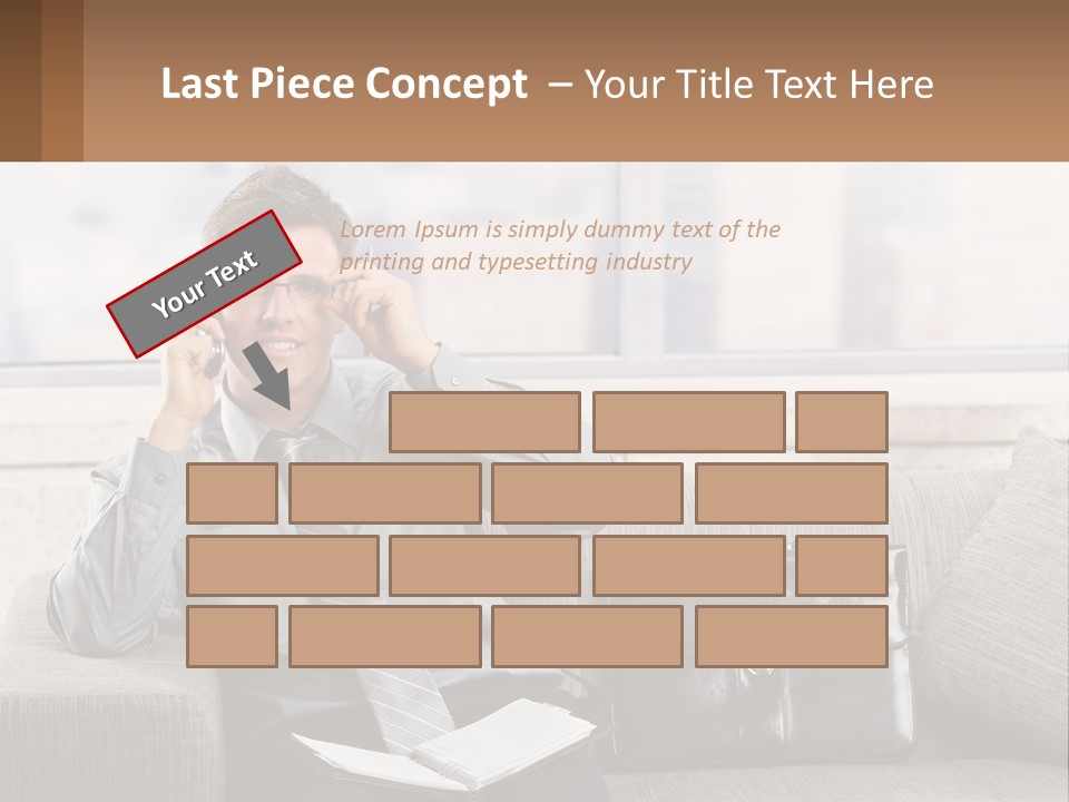 A Man Sitting On A Couch Talking On A Cell Phone PowerPoint Template