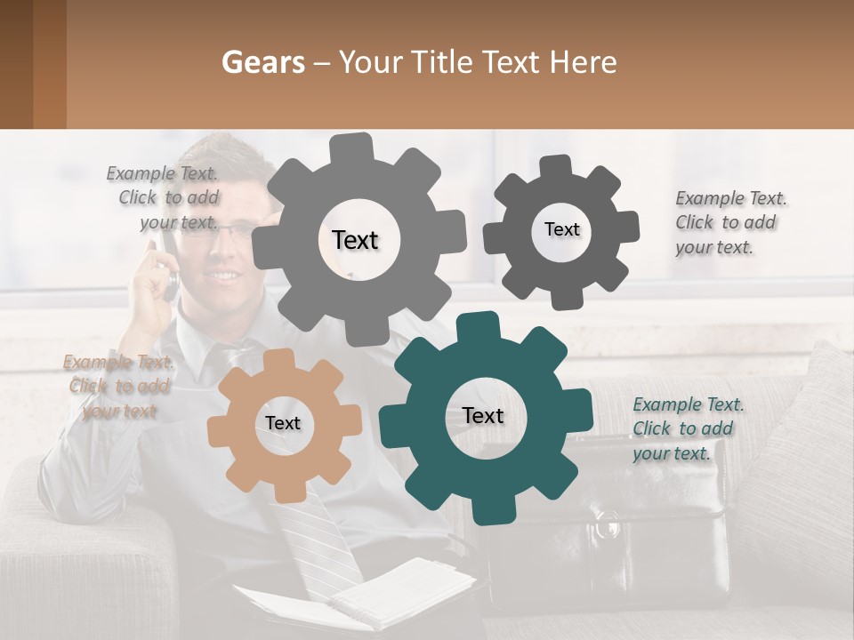 A Man Sitting On A Couch Talking On A Cell Phone PowerPoint Template