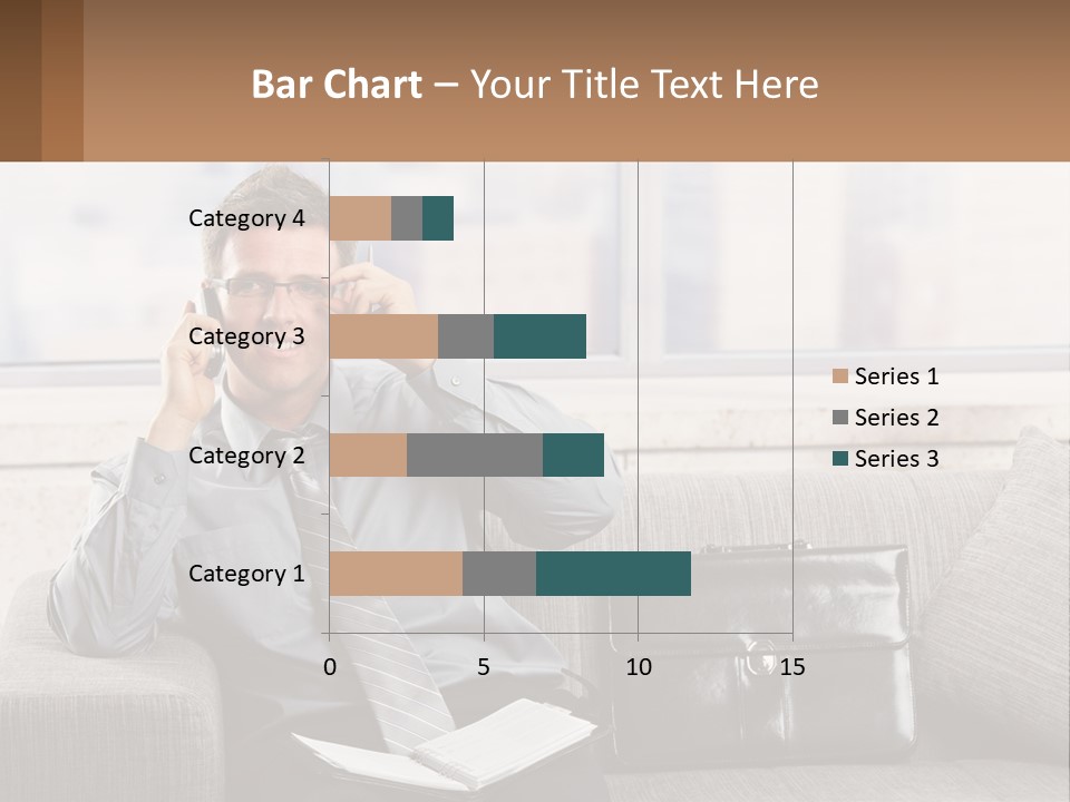 A Man Sitting On A Couch Talking On A Cell Phone PowerPoint Template