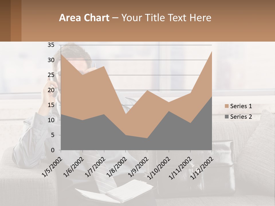 A Man Sitting On A Couch Talking On A Cell Phone PowerPoint Template