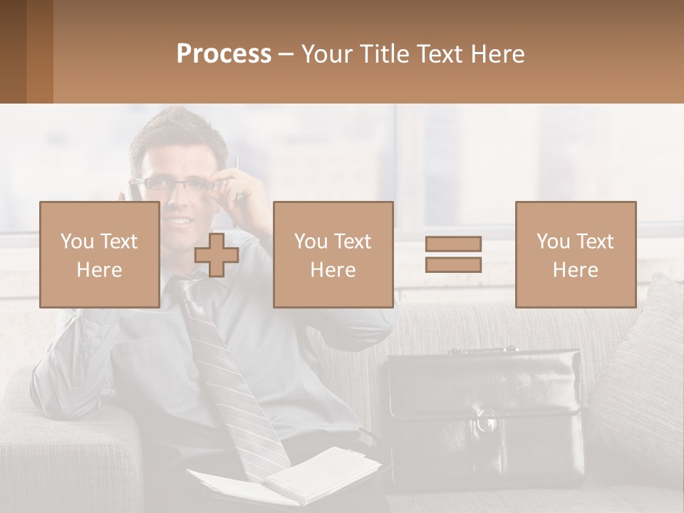 A Man Sitting On A Couch Talking On A Cell Phone PowerPoint Template