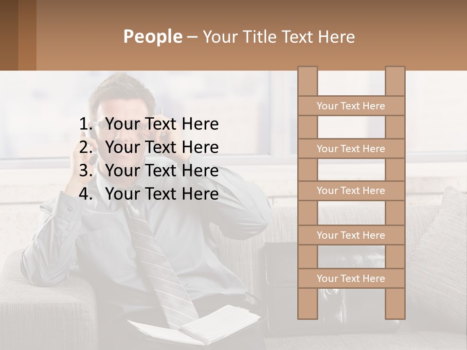 A Man Sitting On A Couch Talking On A Cell Phone PowerPoint Template