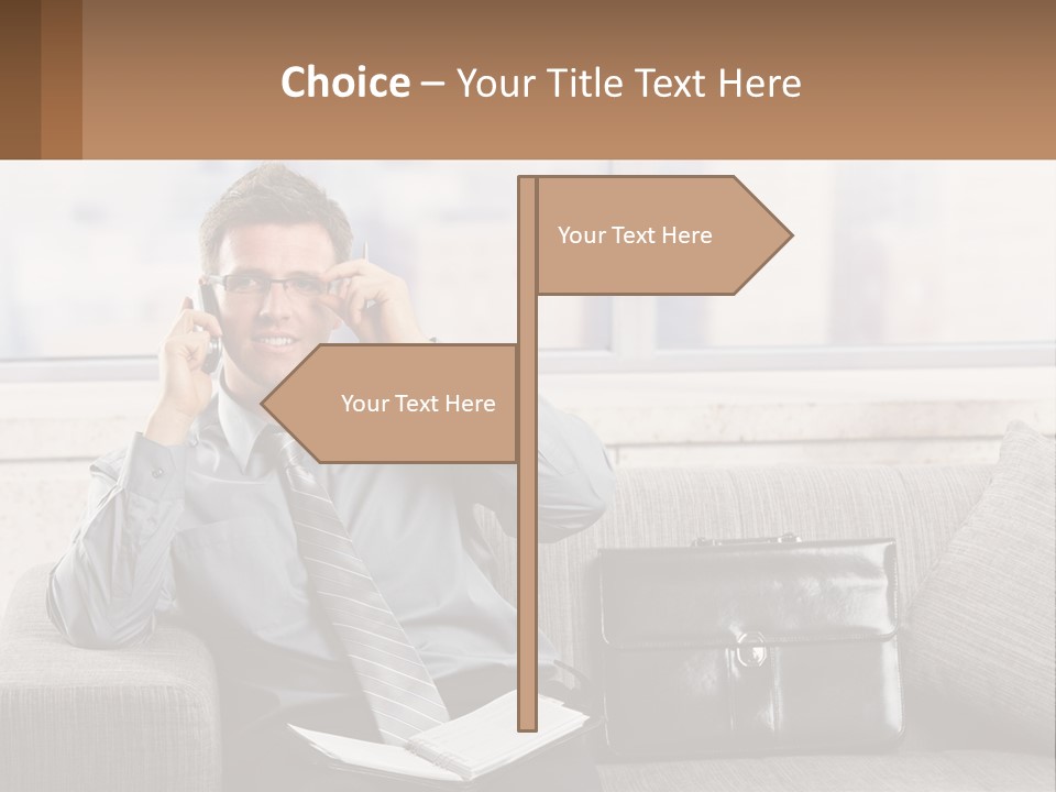 A Man Sitting On A Couch Talking On A Cell Phone PowerPoint Template