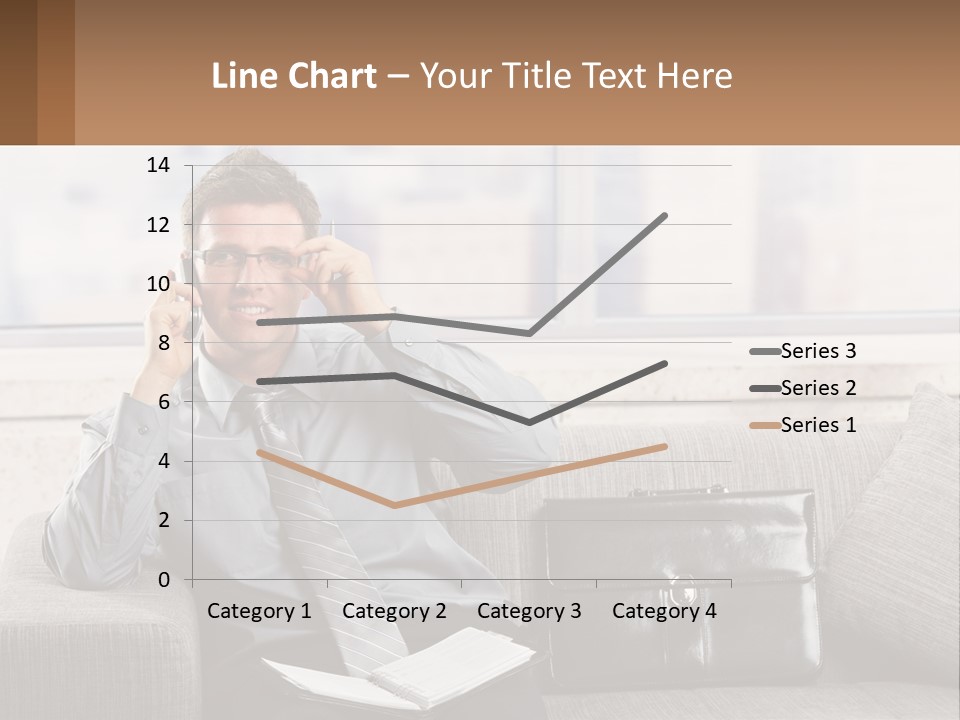 A Man Sitting On A Couch Talking On A Cell Phone PowerPoint Template