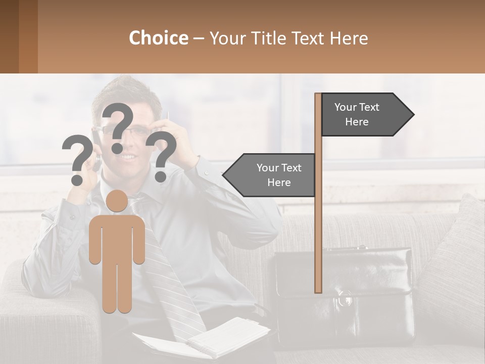 A Man Sitting On A Couch Talking On A Cell Phone PowerPoint Template