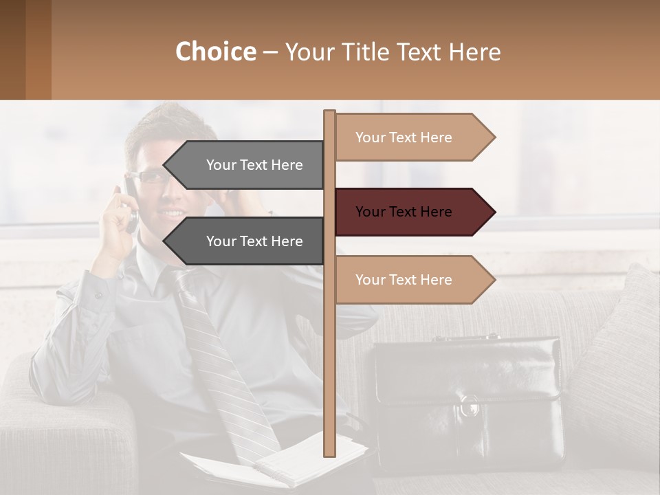 A Man Sitting On A Couch Talking On A Cell Phone PowerPoint Template
