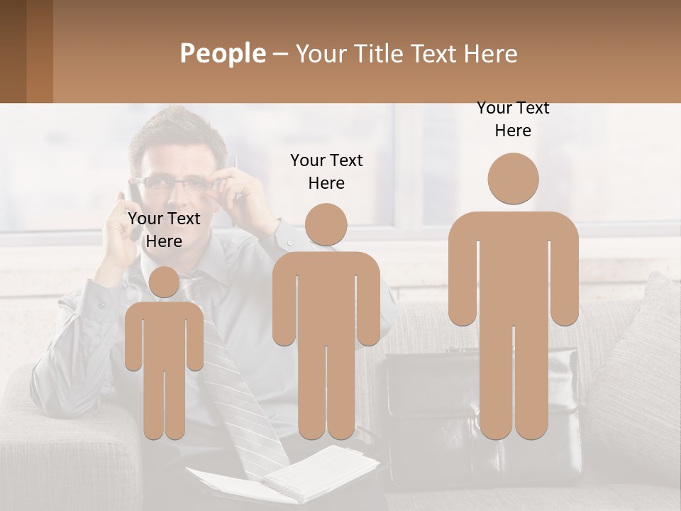 A Man Sitting On A Couch Talking On A Cell Phone PowerPoint Template
