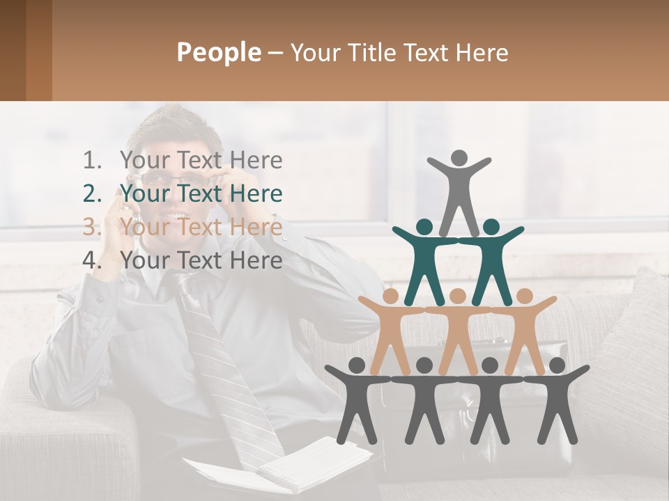 A Man Sitting On A Couch Talking On A Cell Phone PowerPoint Template