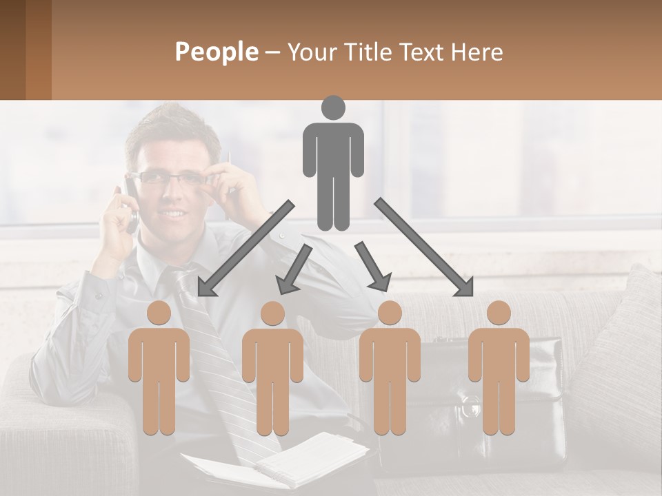 A Man Sitting On A Couch Talking On A Cell Phone PowerPoint Template