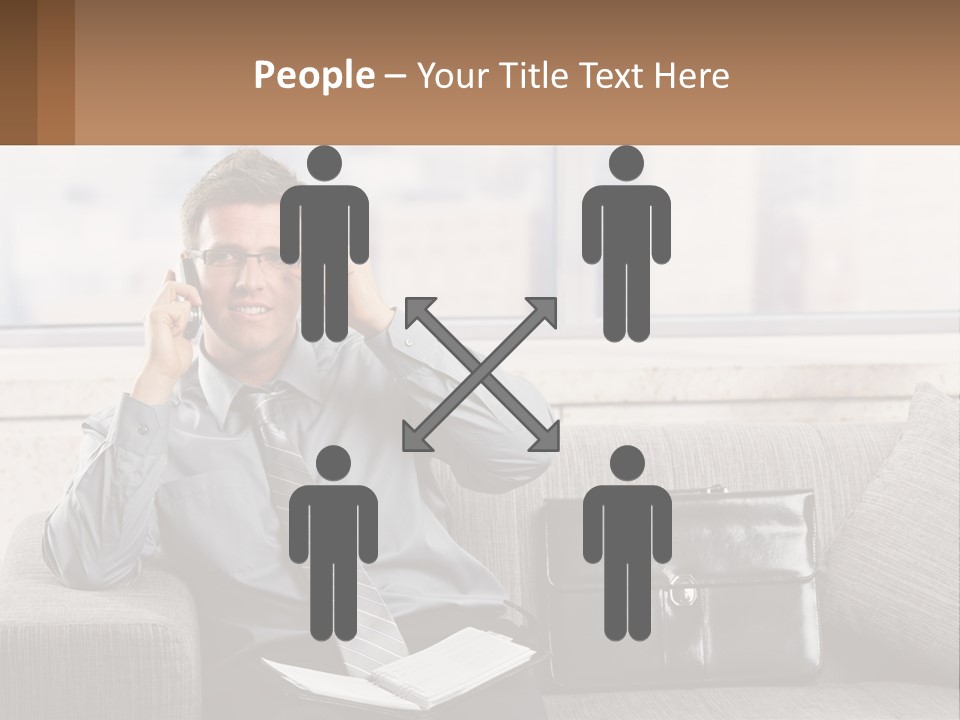 A Man Sitting On A Couch Talking On A Cell Phone PowerPoint Template