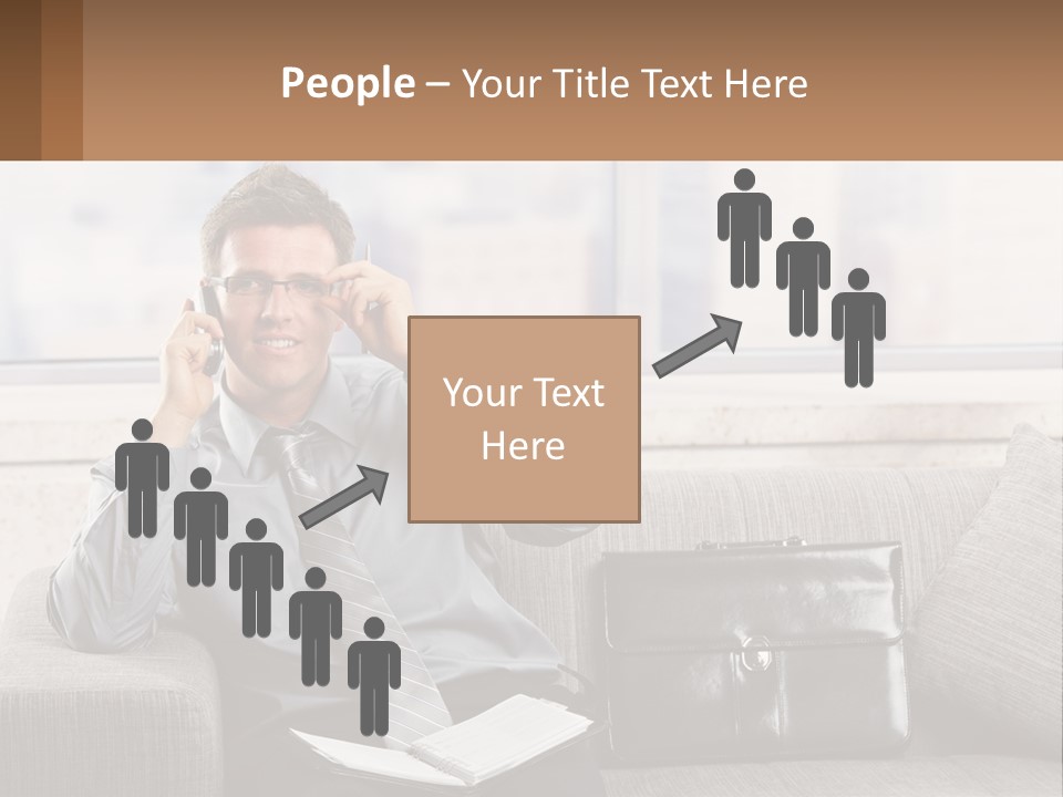 A Man Sitting On A Couch Talking On A Cell Phone PowerPoint Template