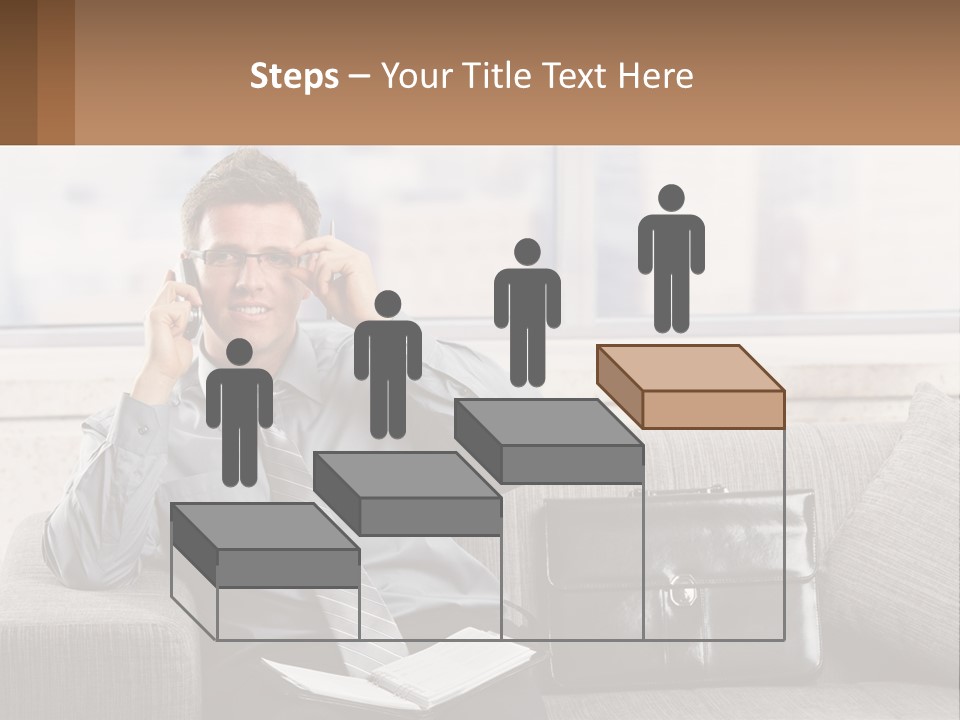 A Man Sitting On A Couch Talking On A Cell Phone PowerPoint Template