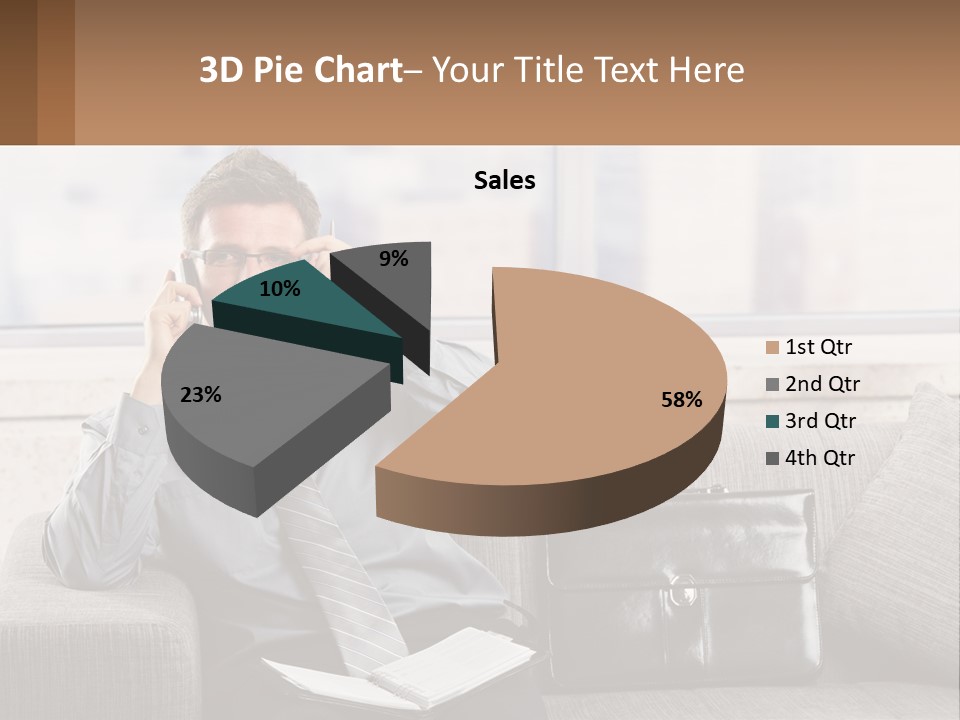 A Man Sitting On A Couch Talking On A Cell Phone PowerPoint Template